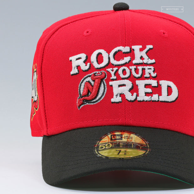 NEW JERSEY DEVILS 40TH ANNIVERSARY ROCK YOUR RED SLOGAN NEW ERA FITTED CAP