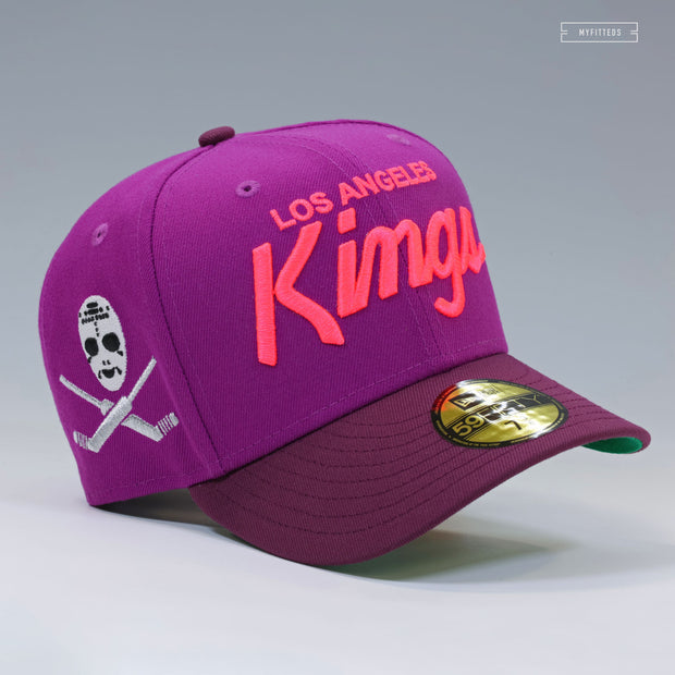 LOS ANGELES KINGS CROSSED STICKS AND HOCKEY MASK GRAPE SODA NEW ERA FITTED CAP