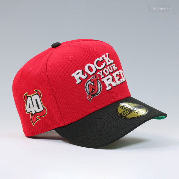 NEW JERSEY DEVILS 40TH ANNIVERSARY ROCK YOUR RED SLOGAN NEW ERA FITTED CAP
