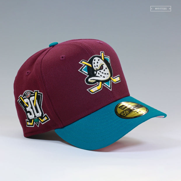 ANAHEIM MIGHTY DUCKS 30TH ANNIVERSARY JERSEY INSPIRED SHY PINK UV NEW ERA FITTED CAP