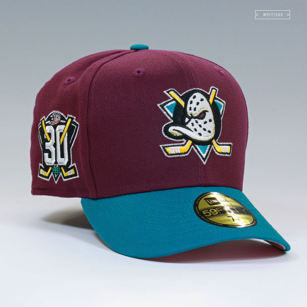 ANAHEIM MIGHTY DUCKS 30TH ANNIVERSARY JERSEY INSPIRED SHY PINK UV NEW ERA FITTED CAP