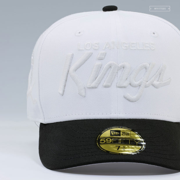 LOS ANGELES KINGS CROSSED HOCKEY STICKS GLOW IN THE DARK GLACIAL WHITE NEW ERA FITTED CAP