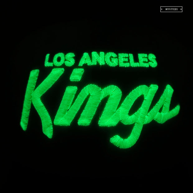 LOS ANGELES KINGS CROSSED HOCKEY STICKS GLOW IN THE DARK GLACIAL WHITE NEW ERA FITTED CAP