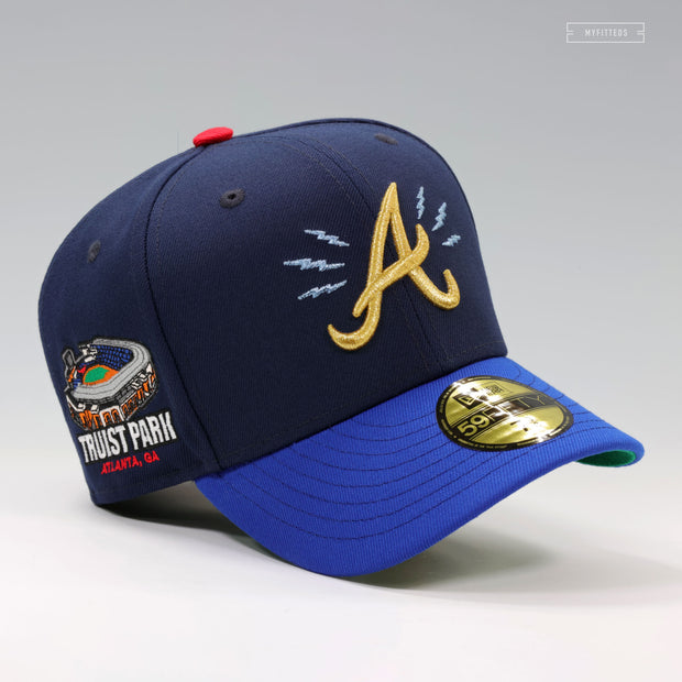 ATLANTA BRAVES BOLTS AND THUNDER TRUIST PARK NIGHTSHADE GOLDEN METALLIC NEW ERA CAP