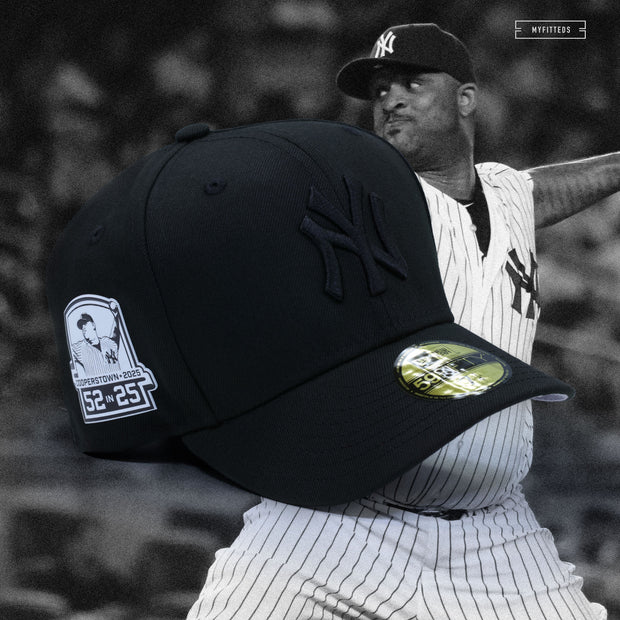 NEW YORK YANKEES CC SABATHIA 52 IN 25 COOPERSTOWN 2025 HOF TRIPLE BLACK NEW ERA FITTED CAP