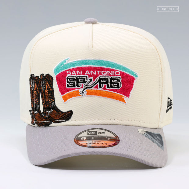 SAN ANTONIO SPURS COWBOY BOOTS OFF WHITE 9FIFTY A-FRAME NEW ERA SNAPBACK HAT