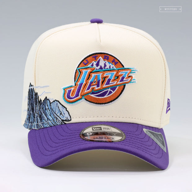 UTAH JAZZ NBA HARDWOOD CLASSICS OFF WHITE 9FIFTY A-FRAME NEW ERA SNAPBACK HAT