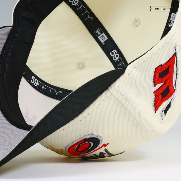 CAROLINA HURRICANES NHL TAKE WARNING OFF WHITE GITD NEW ERA FITTED CAP