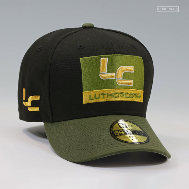 SUPERMAN™ 2025 MOVIE LUTHORCORP™ JET BLACK ARMY OLIVE NEW ERA FITTED CAP