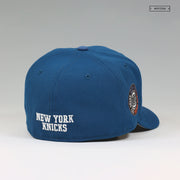 NEW YORK KNICKS THE CITY NEVER SLEEPS STENCIL WEATHERED LOOK NEW ERA FITTED CAP