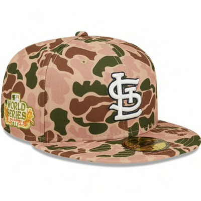 ST LOUIS CARDINALS 2011 WORLD SERIES TAN DUCK CAMO HUNTER'S PACK NEW ERA FITTED HAT